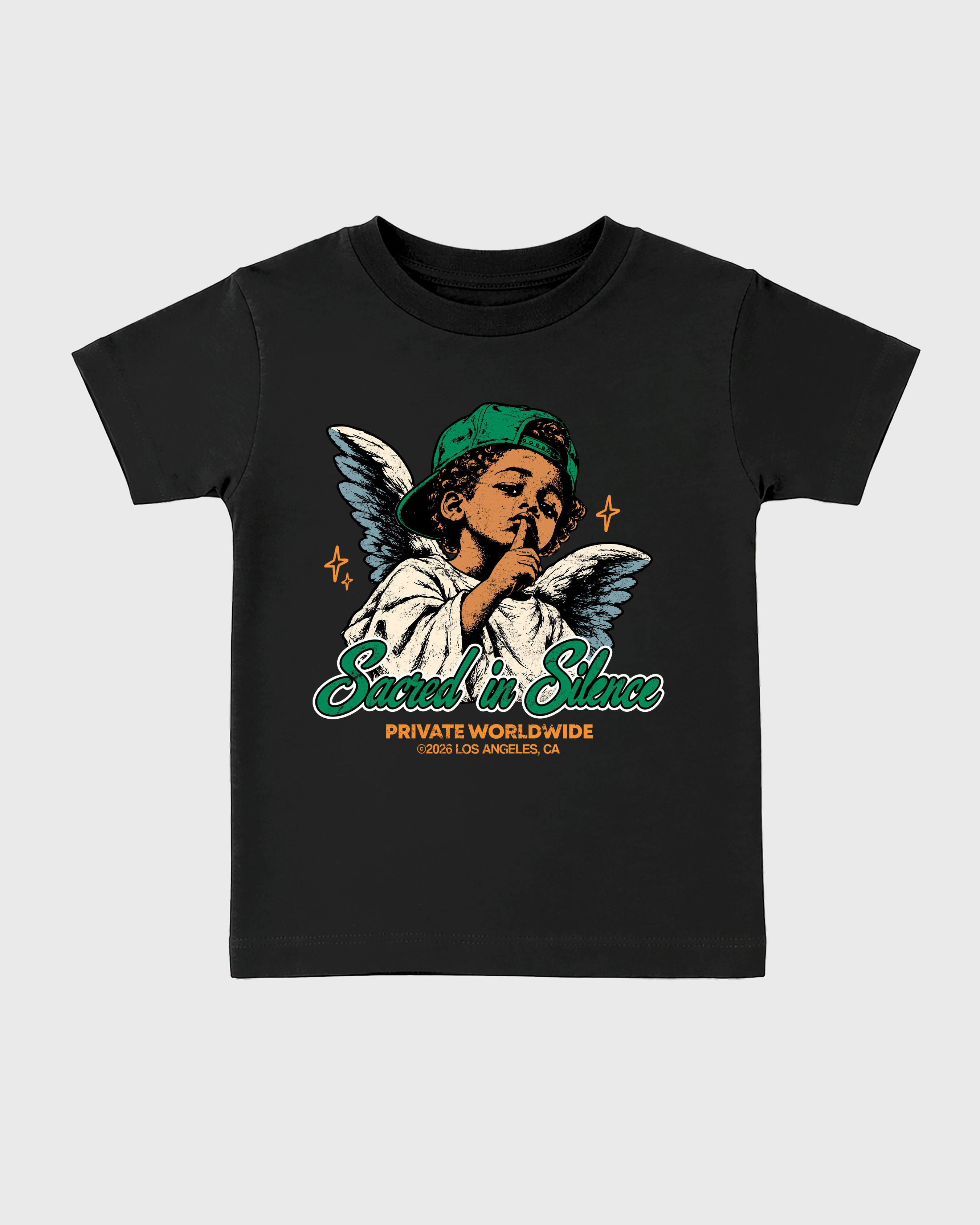 Sacred In Silence Baby & Kids Graphic T-Shirt featuring original artwork designed to match the Air Jordan 11 Green Screen. Black 2 Kids Graphic Tee.
