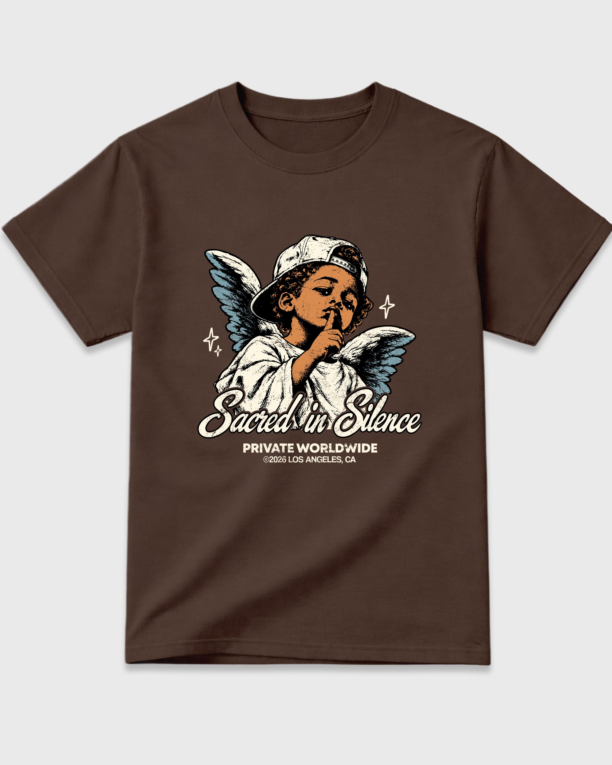 Sacred In Silence Graphic T-Shirt featuring original streetwear artwork designed to match the Air Jordan 12 Fireside. Dark Chocolate 2 Graphic T-Shirt.