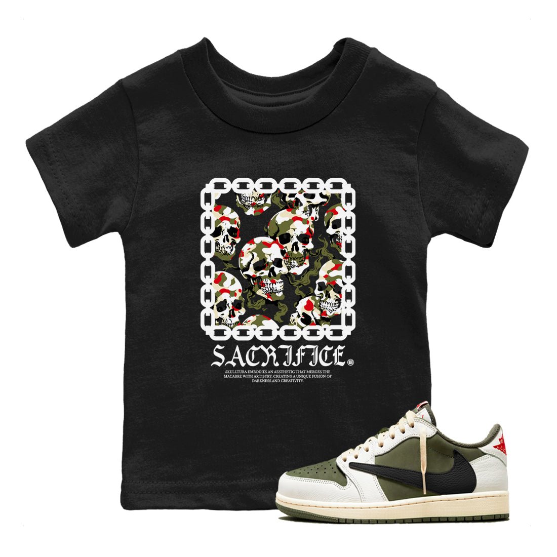 1s Travis Scott Medium Olive shirts to match jordans Sacrifice sneaker match tees Air Jordan 1 Travis Scott Medium Olive SNRT Sneaker Tees streetwear brand Baby and Youth Black 1 cotton tee