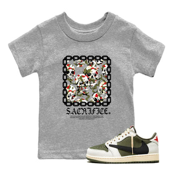 1s Travis Scott Medium Olive shirts to match jordans Sacrifice sneaker match tees Air Jordan 1 Travis Scott Medium Olive SNRT Sneaker Tees streetwear brand Baby and Youth Heather Grey 1 cotton tee