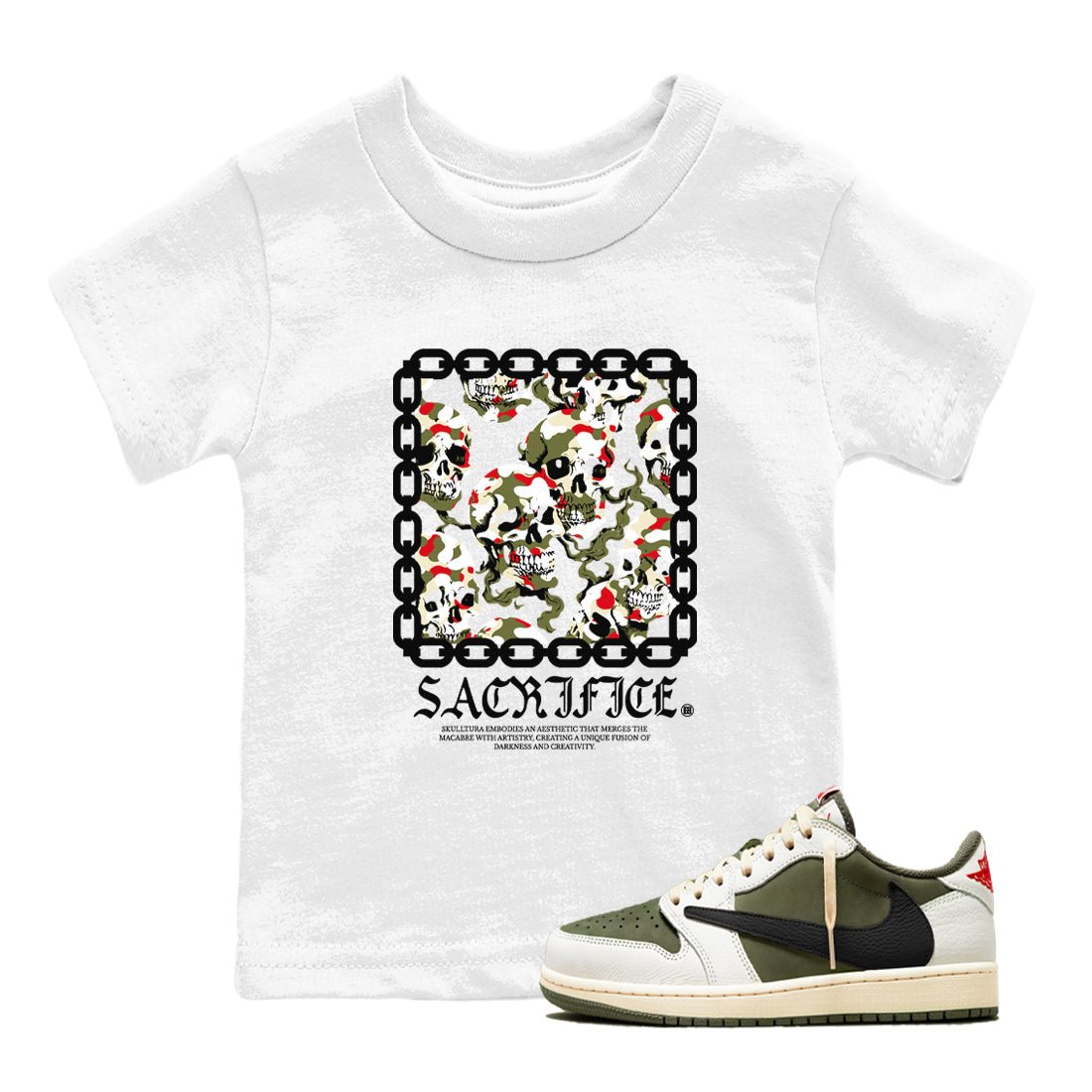 1s Travis Scott Medium Olive shirts to match jordans Sacrifice sneaker match tees Air Jordan 1 Travis Scott Medium Olive SNRT Sneaker Tees streetwear brand Baby and Youth White 1 cotton tee
