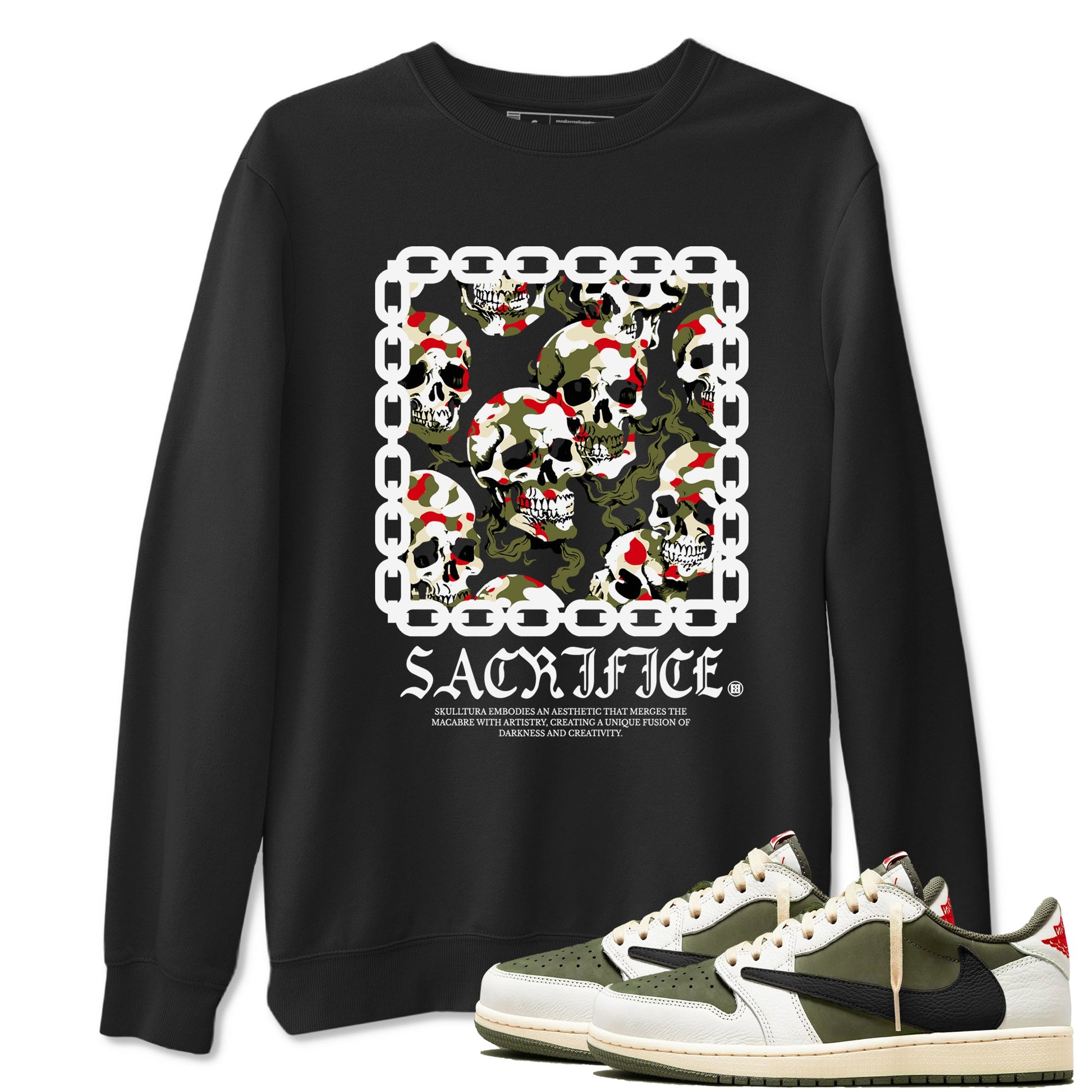 1s Travis Scott Medium Olive shirts to match jordans Sacrifice sneaker match tees Air Jordan 1 Travis Scott Medium Olive SNRT Sneaker Tees streetwear brand Black 1 unisex cotton tee