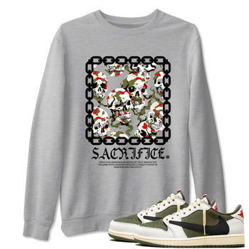 1s Travis Scott Medium Olive shirts to match jordans Sacrifice sneaker match tees Air Jordan 1 Travis Scott Medium Olive SNRT Sneaker Tees streetwear brand Heather Grey 1 unisex cotton tee