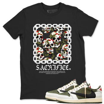 1s Travis Scott Medium Olive shirts to match jordans Sacrifice sneaker match tees Air Jordan 1 Travis Scott Medium Olive SNRT Sneaker Tees streetwear brand Black 1 unisex cotton tee