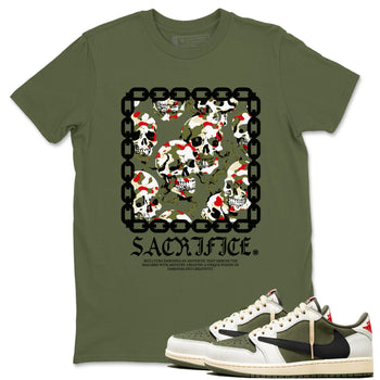 1s Travis Scott Medium Olive shirts to match jordans Sacrifice sneaker match tees Air Jordan 1 Travis Scott Medium Olive SNRT Sneaker Tees streetwear brand Military Green 1 unisex cotton tee