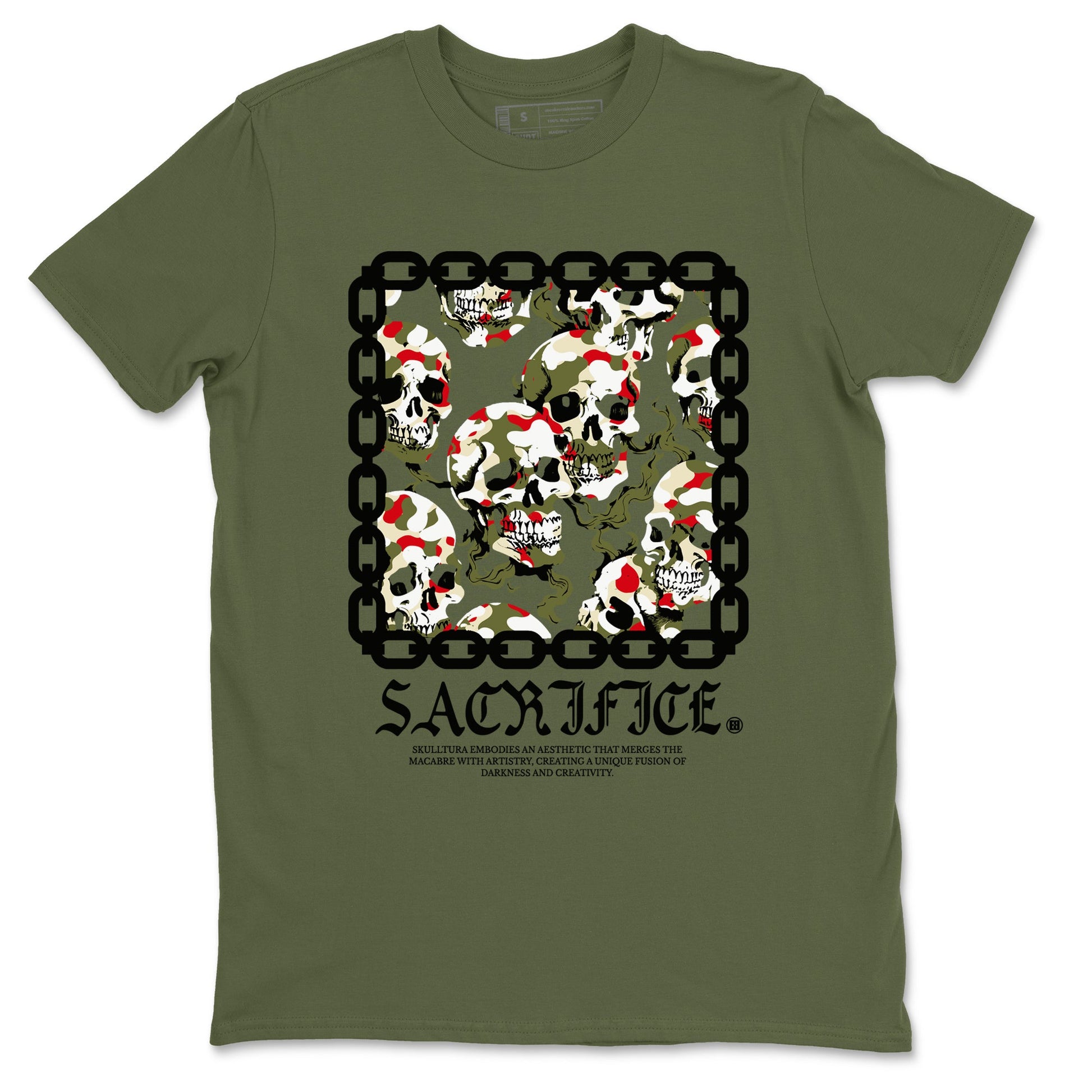 1s Travis Scott Medium Olive shirts to match jordans Sacrifice sneaker match tees Air Jordan 1 Travis Scott Medium Olive SNRT Sneaker Tees streetwear brand Military Green 2 unisex cotton tee