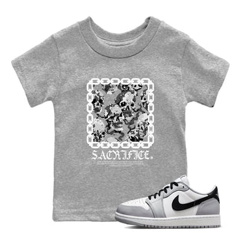 AJ1 Wolf Grey shirts to match jordans Sacrifice sneaker match tees Air Jordan 1 Wolf Grey SNRT Sneaker Tees streetwear brand Baby and Youth Heather Grey 1 cotton tee