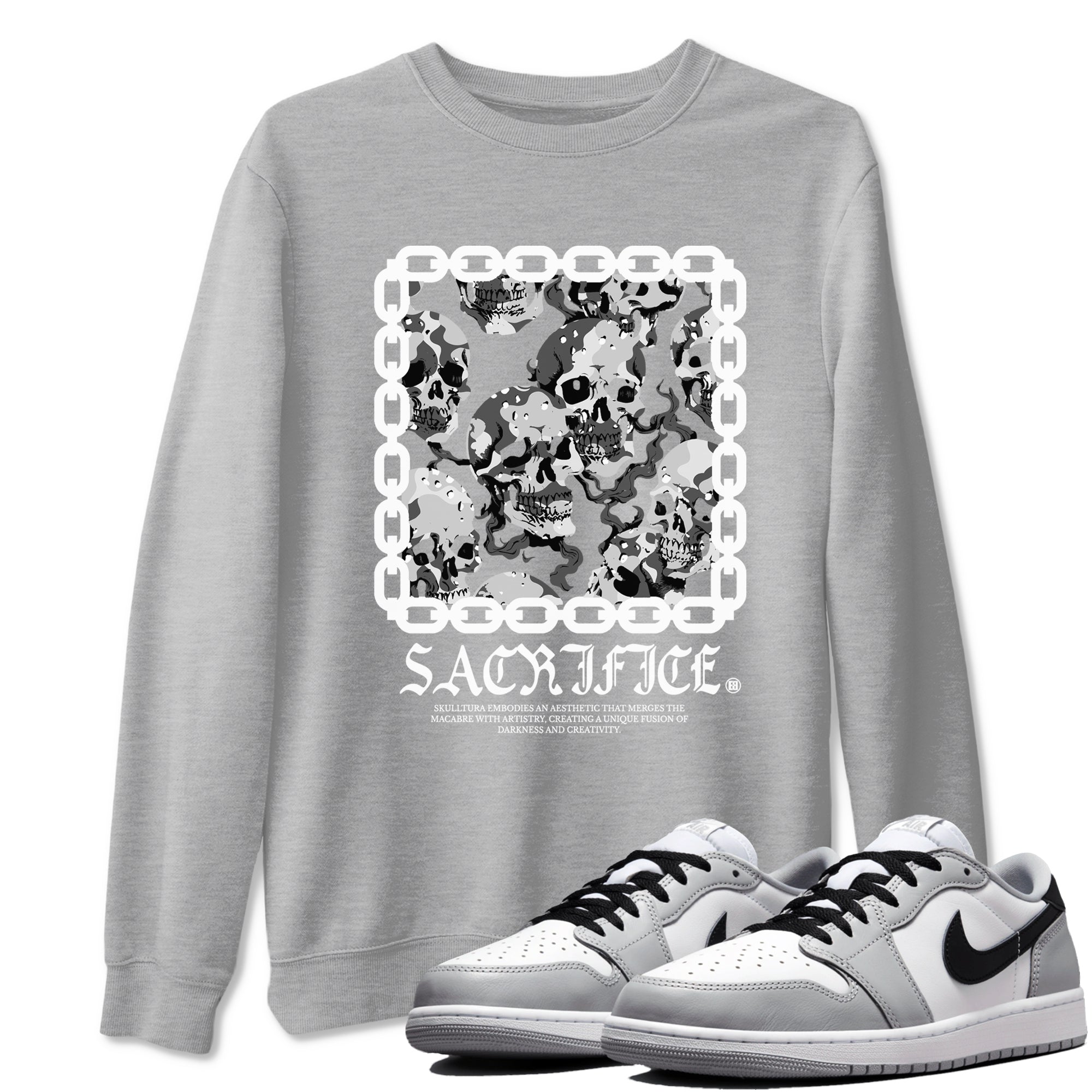 AJ1 Wolf Grey shirts to match jordans Sacrifice sneaker match tees Air Jordan 1 Wolf Grey SNRT Sneaker Tees streetwear brand Heather Grey 1 unisex cotton tee