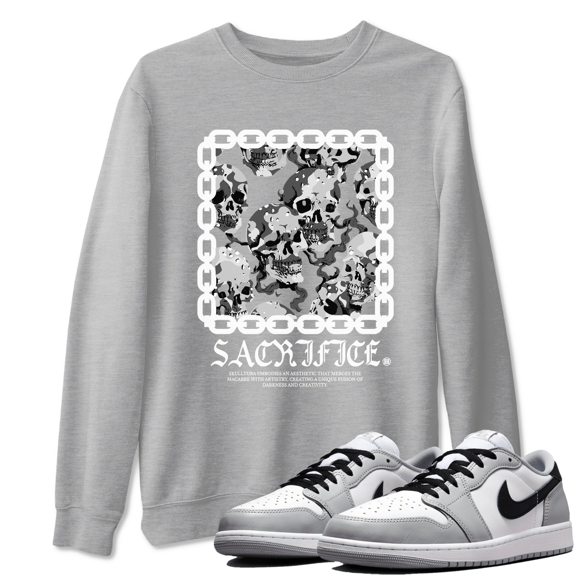 AJ1 Wolf Grey shirts to match jordans Sacrifice sneaker match tees Air Jordan 1 Wolf Grey SNRT Sneaker Tees streetwear brand Heather Grey 1 unisex cotton tee
