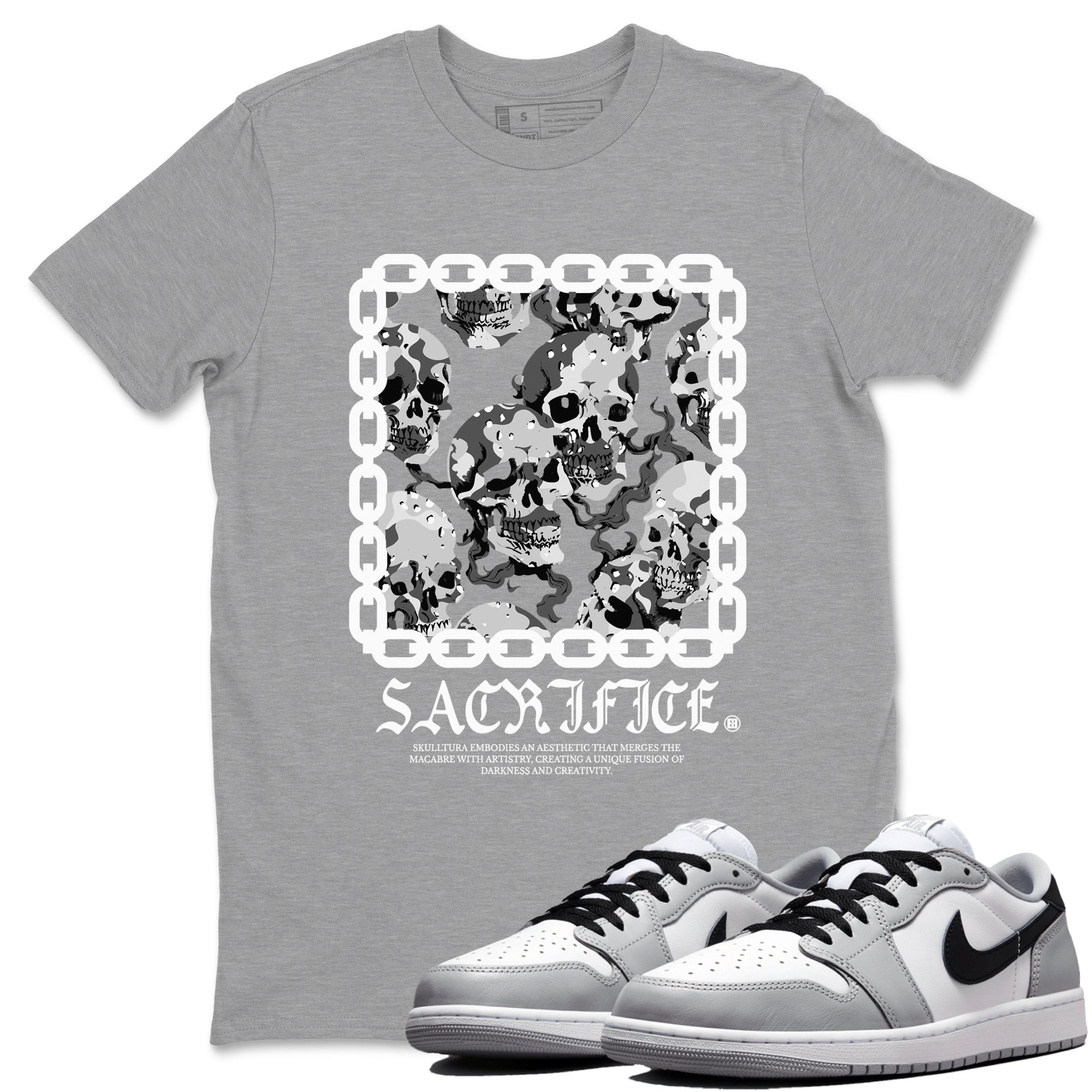 AJ1 Wolf Grey shirts to match jordans Sacrifice sneaker match tees Air Jordan 1 Wolf Grey SNRT Sneaker Tees streetwear brand Heather Grey 1 unisex cotton tee