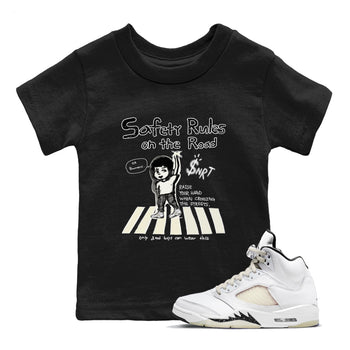 AJ5 Sail shirt to match jordans Safety Rules On The Road sneaker tees Air Jordan 5 Sail SNRT sneaker release tees baby toddler Black 1 cotton Shirt