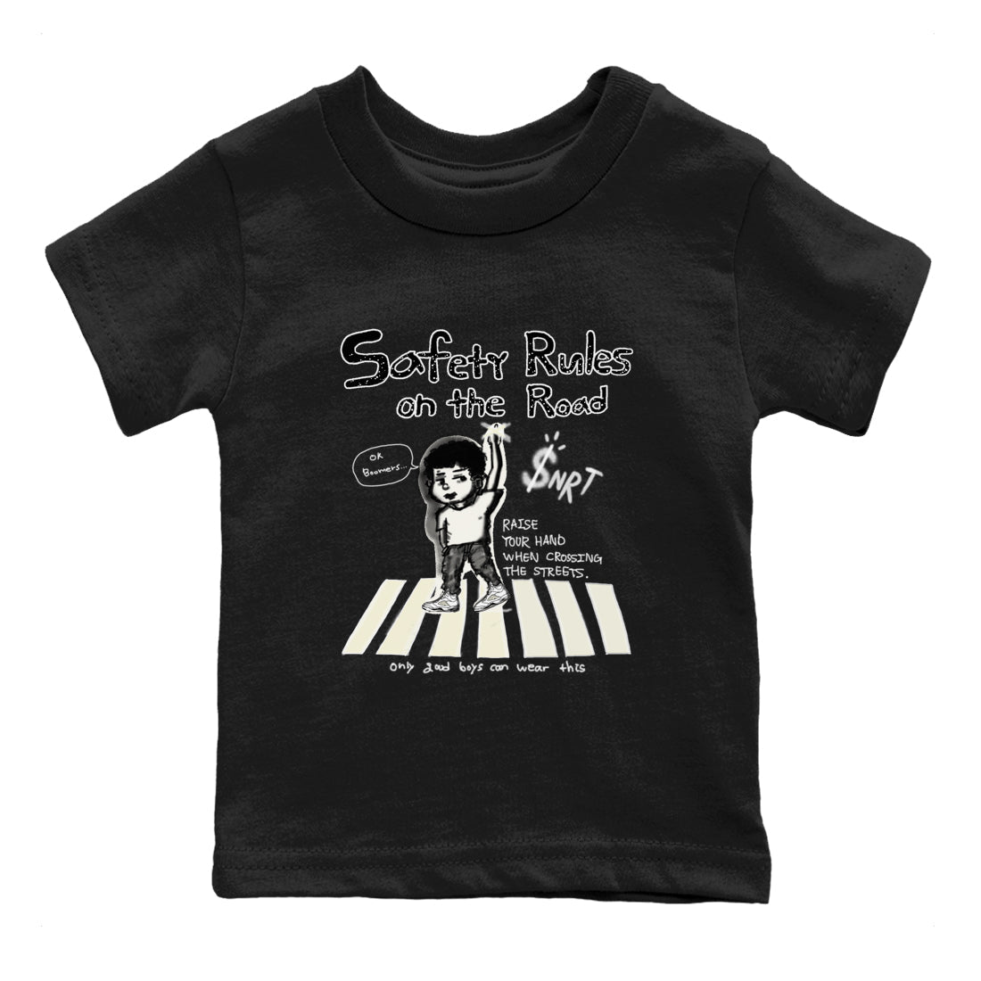 AJ5 Sail shirt to match jordans Safety Rules On The Road sneaker tees Air Jordan 5 Sail SNRT sneaker release tees baby toddler Black 2 cotton Shirt