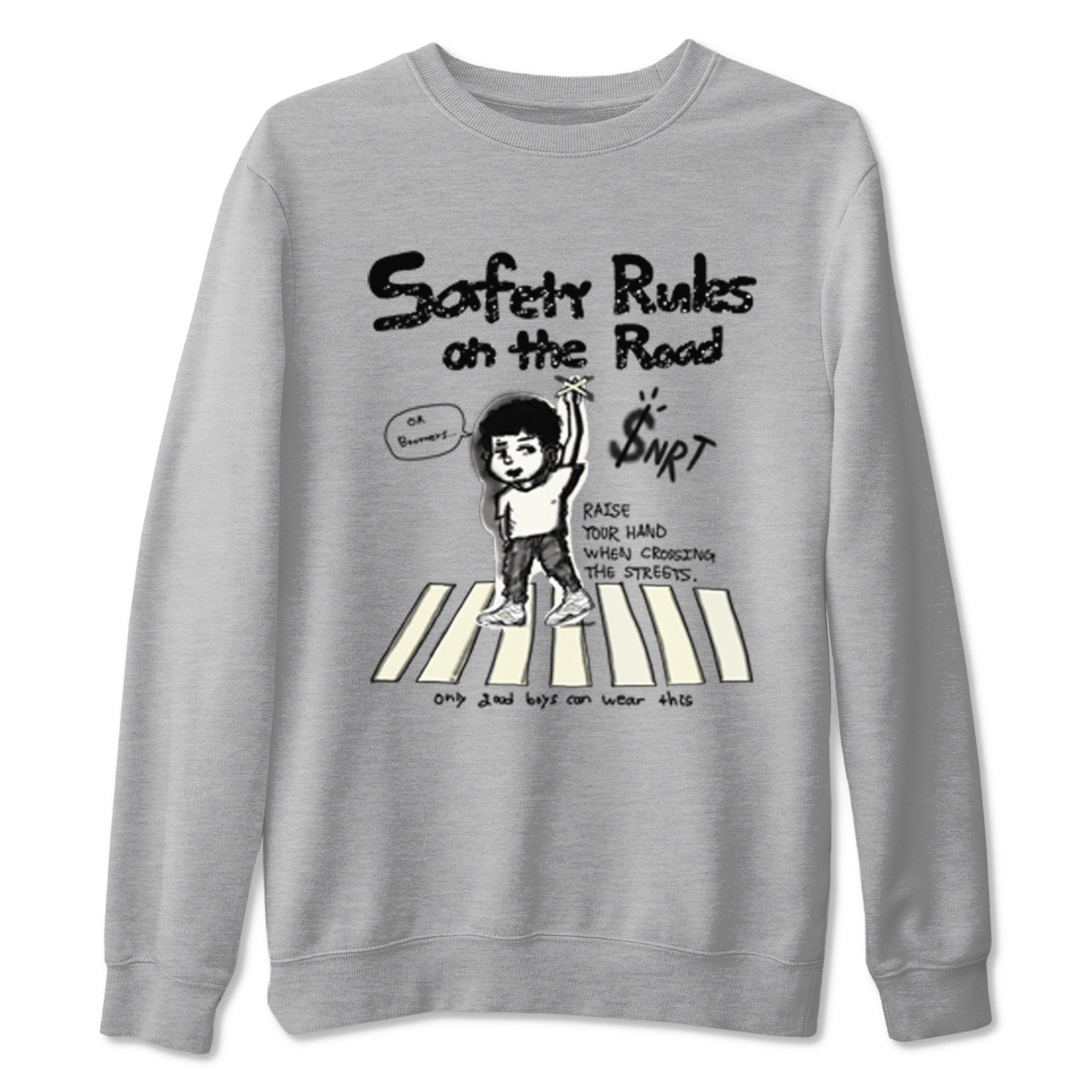 AJ5 Sail shirt to match jordans Safety Rules On The Road sneaker tees Air Jordan 5 Sail SNRT Sneaker Release Tees unisex cotton Heather Grey 2 crew neck shirt