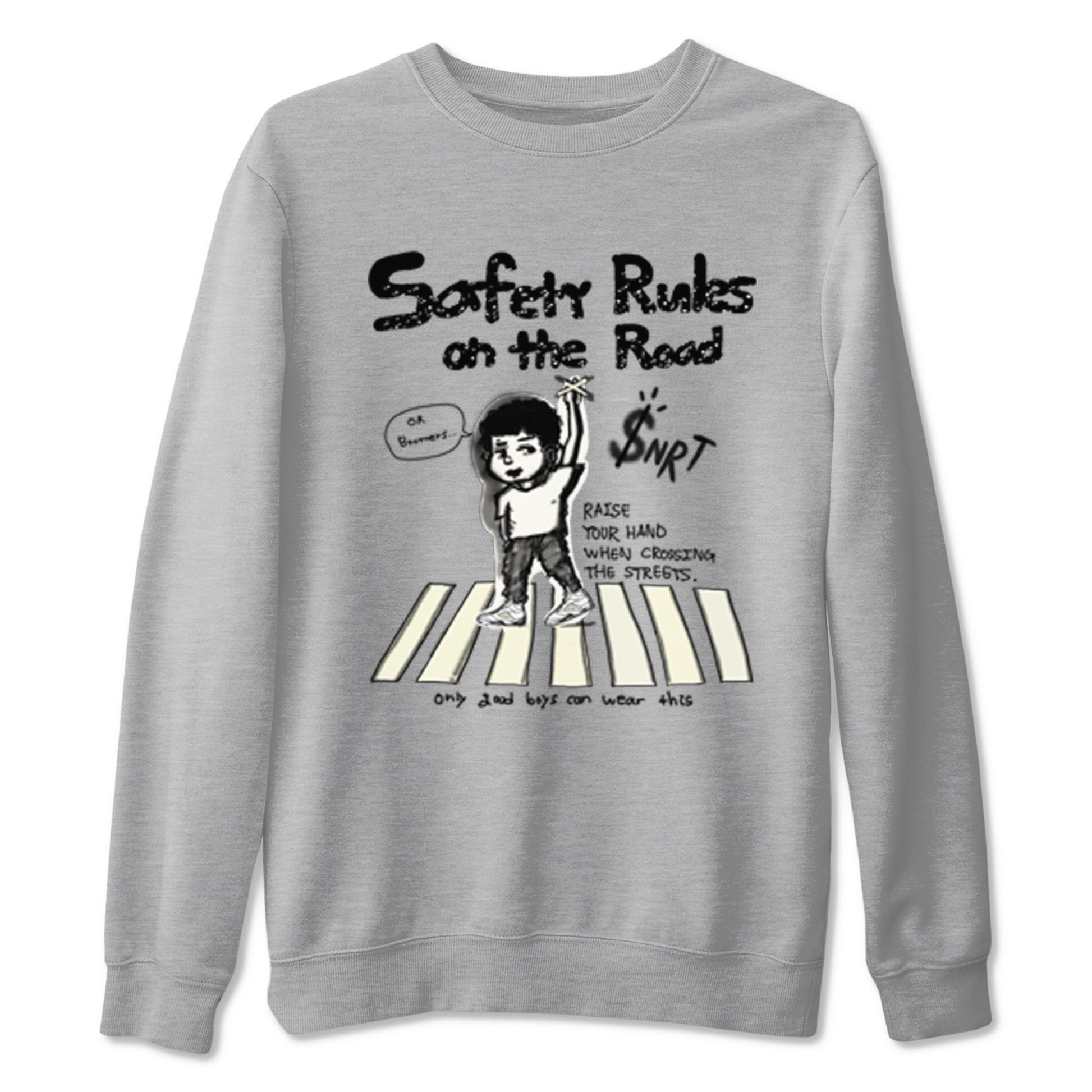 AJ5 Sail shirt to match jordans Safety Rules On The Road sneaker tees Air Jordan 5 Sail SNRT Sneaker Release Tees unisex cotton Heather Grey 2 crew neck shirt