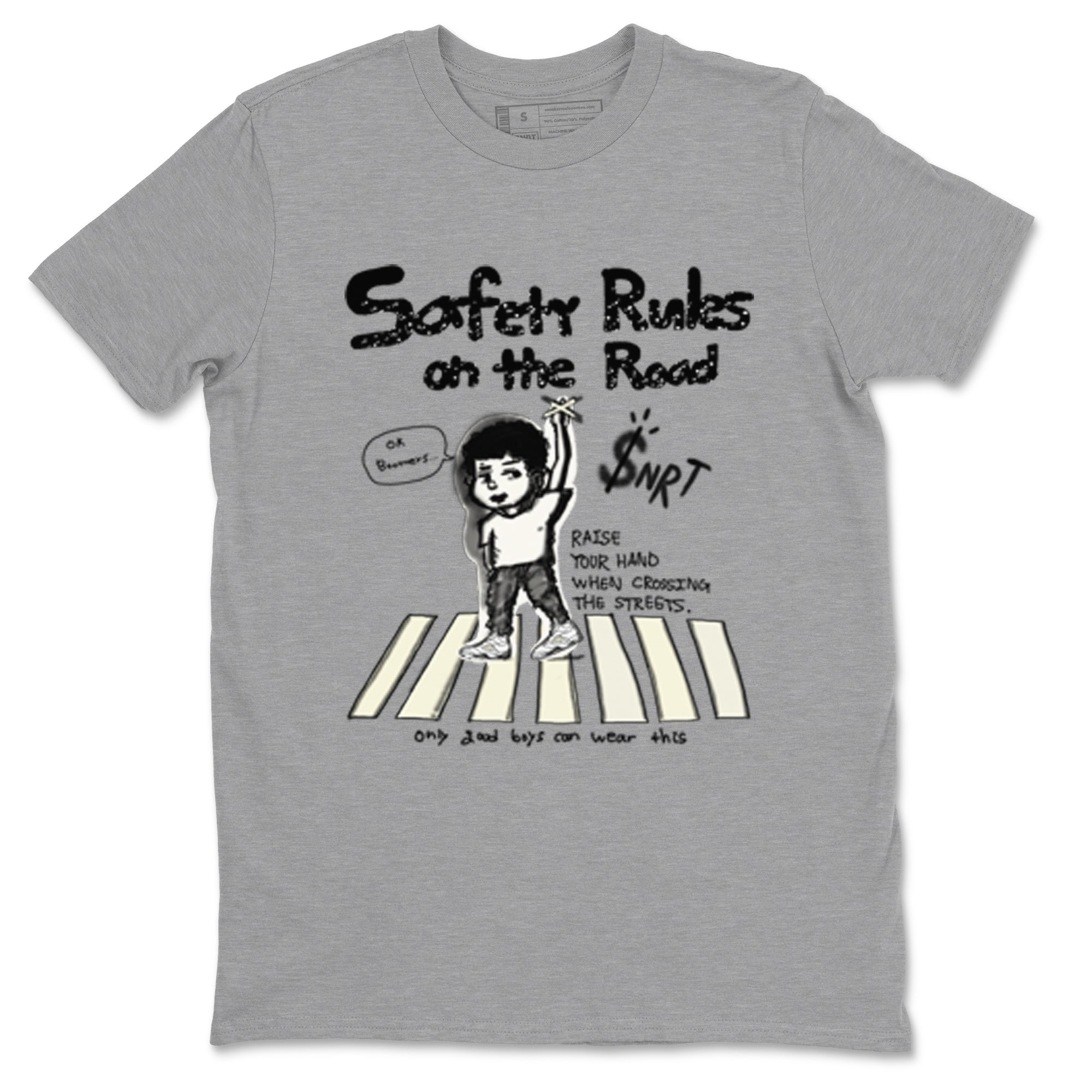 AJ5 Sail shirt to match jordans Safety Rules On The Road sneaker tees Air Jordan 5 Sail SNRT Sneaker Release Tees unisex cotton Heather Grey 2 crew neck shirt