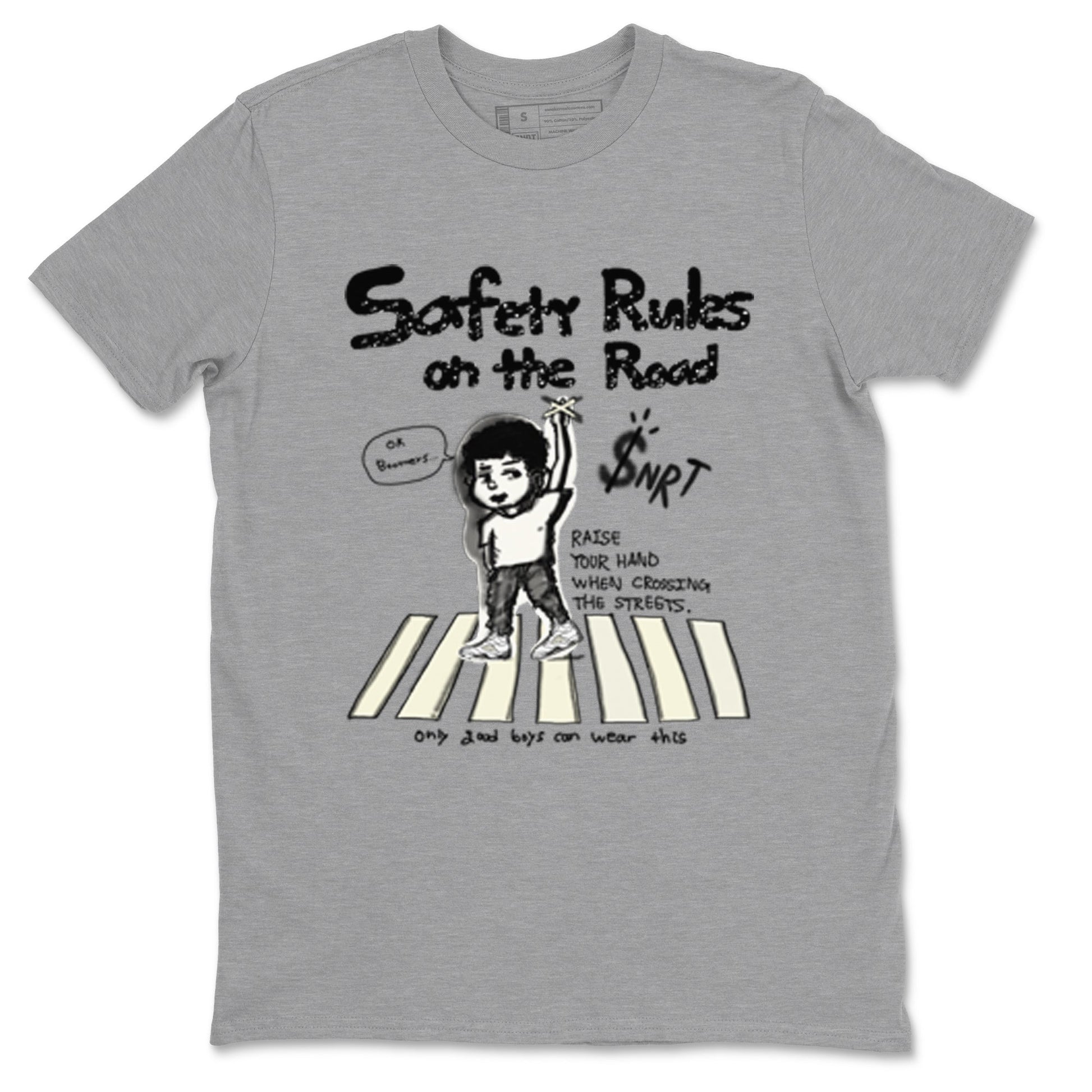 AJ5 Sail shirt to match jordans Safety Rules On The Road sneaker tees Air Jordan 5 Sail SNRT Sneaker Release Tees unisex cotton Heather Grey 2 crew neck shirt