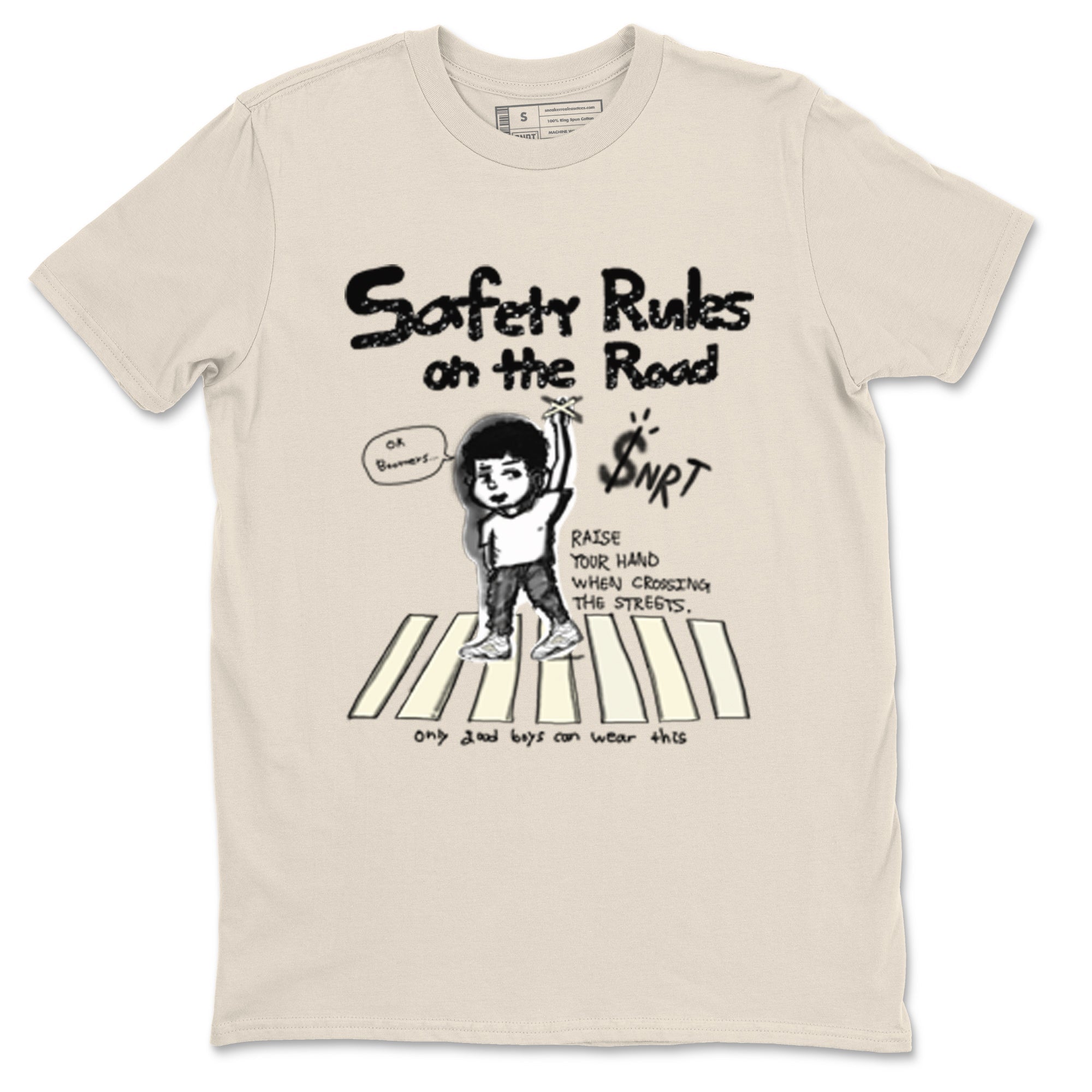 AJ5 Sail shirt to match jordans Safety Rules On The Road sneaker tees Air Jordan 5 Sail SNRT Sneaker Release Tees unisex cotton Natural 2 crew neck shirt