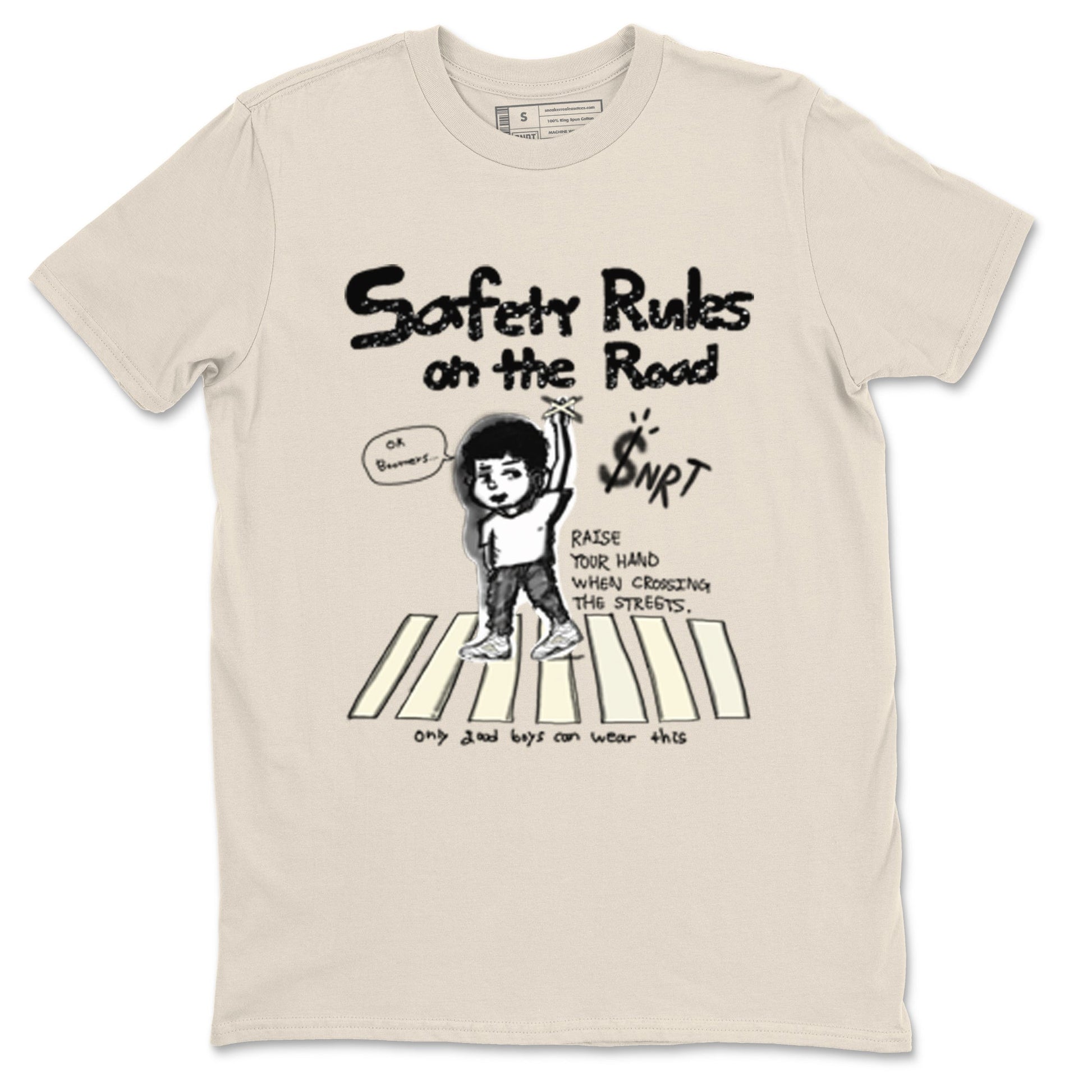 AJ5 Sail shirt to match jordans Safety Rules On The Road sneaker tees Air Jordan 5 Sail SNRT Sneaker Release Tees unisex cotton Natural 2 crew neck shirt