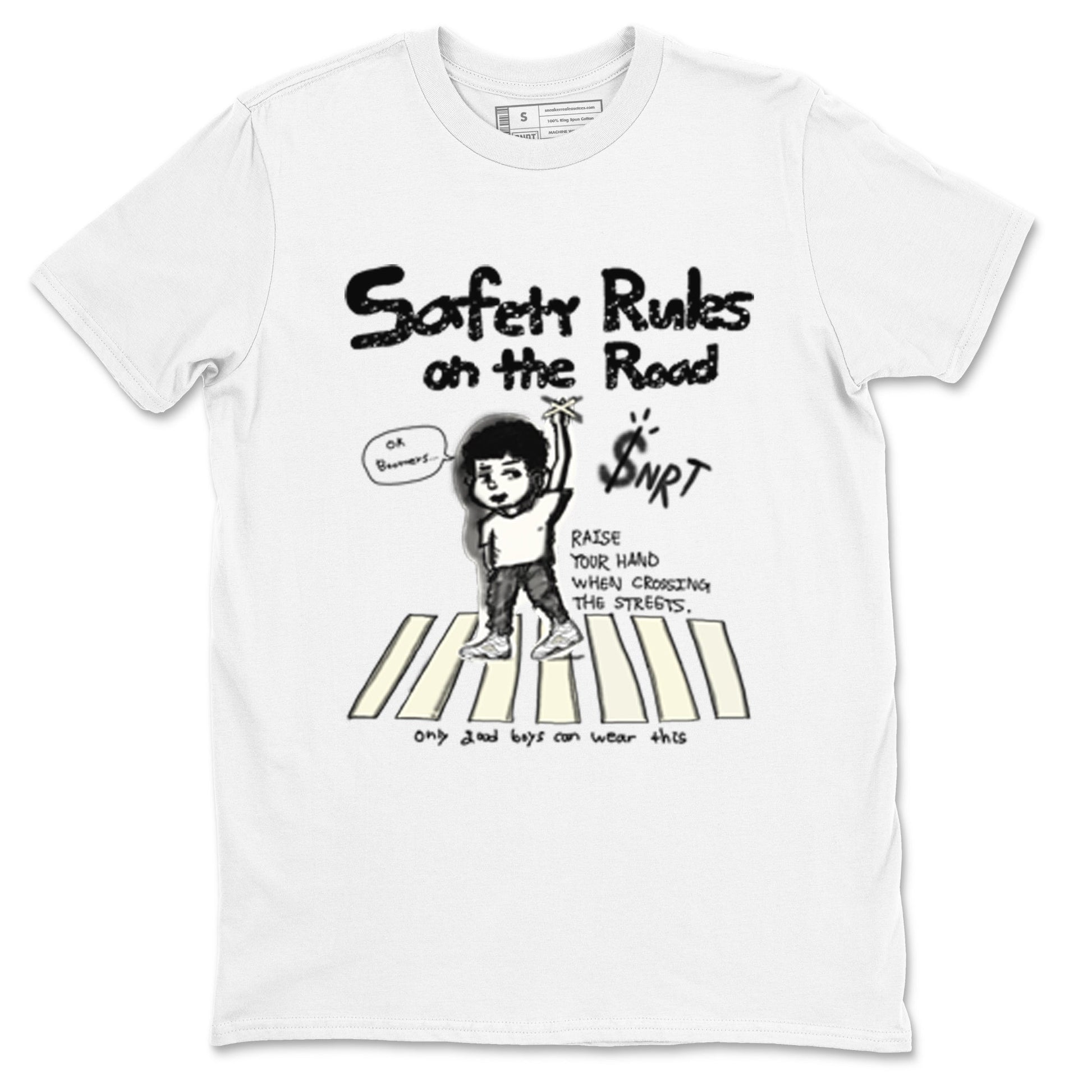 AJ5 Sail shirt to match jordans Safety Rules On The Road sneaker tees Air Jordan 5 Sail SNRT Sneaker Release Tees unisex cotton White 2 crew neck shirt