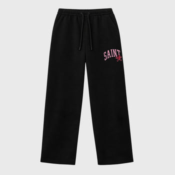 Saint Bones graphic wide cut sweatpants designed to match the Jordan 1 Low x Travis Scott Tropical Pink, featuring coordinated Black 1 options for a perfect streetwear vibe.
