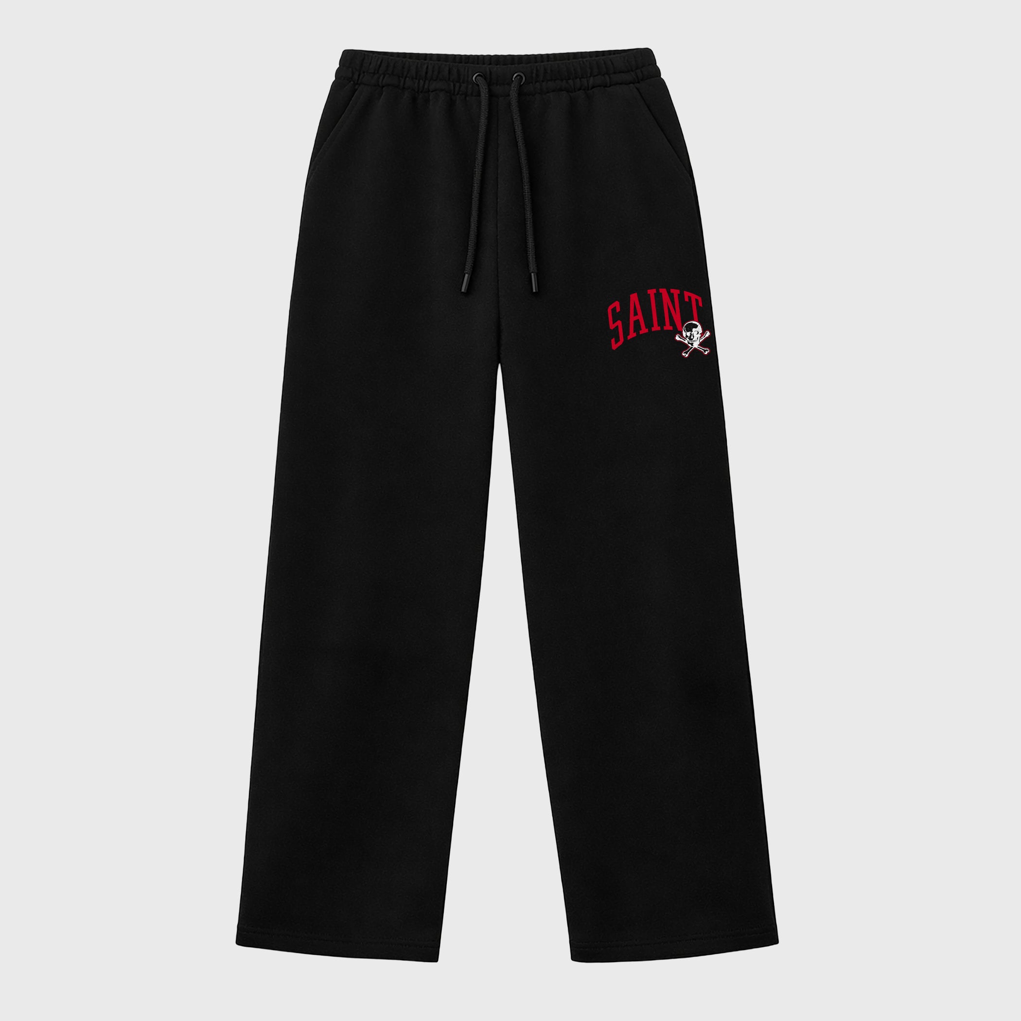 Saint Bones graphic wide cut sweatpants designed to match the Air Jordan 12 Retro Bloodline, featuring coordinated Black 1 options for a perfect streetwear vibe.