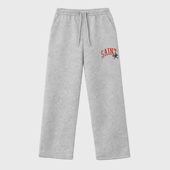 Saint Bones graphic wide cut sweatpants designed to match the Air Jordan 4 Brick After Brick, featuring coordinated Heather Grey 1 options for a perfect streetwear vibe.