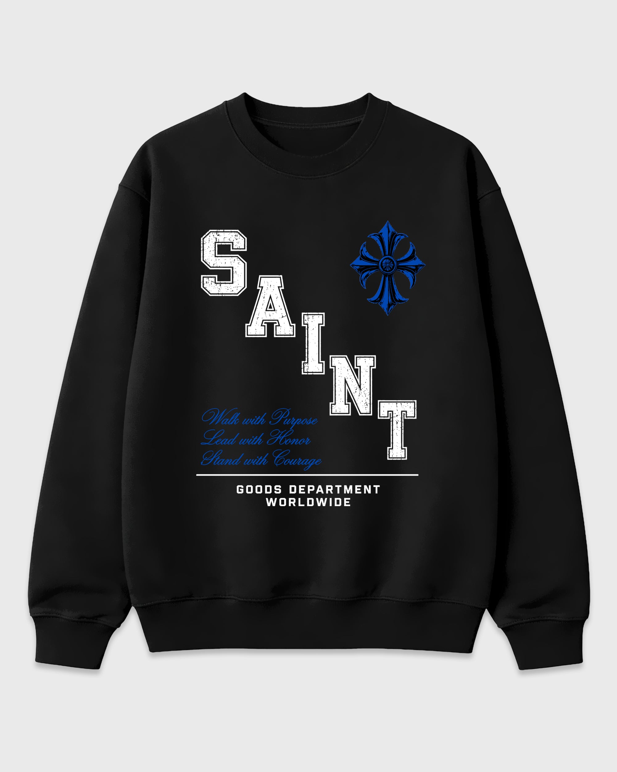 Saint Division Graphic T-Shirt featuring original streetwear artwork designed to match the Air Jordan 1 Royal. Black 2 Graphic Tee.