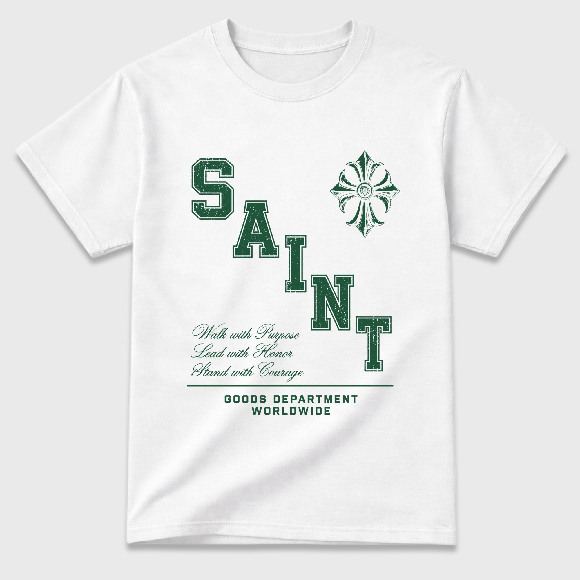 Saint Division Graphic T-Shirt featuring original streetwear artwork designed to match the Air Jordan 12 Summit Green. White 2 Graphic T-Shirt.