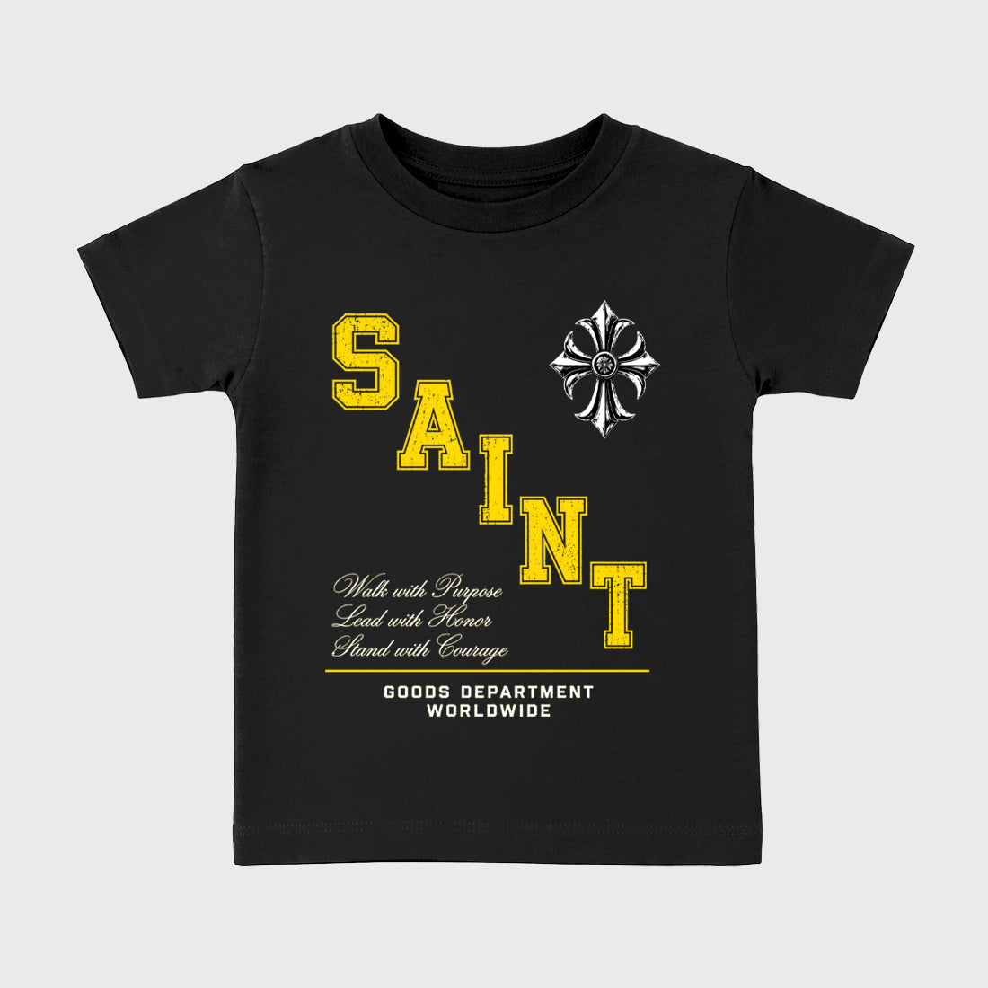 Saint Division Baby & Kids Graphic T-Shirt featuring original artwork designed to match the Air Jordan 4 Tour Yellow. Black 2 Kids Graphic Tee.