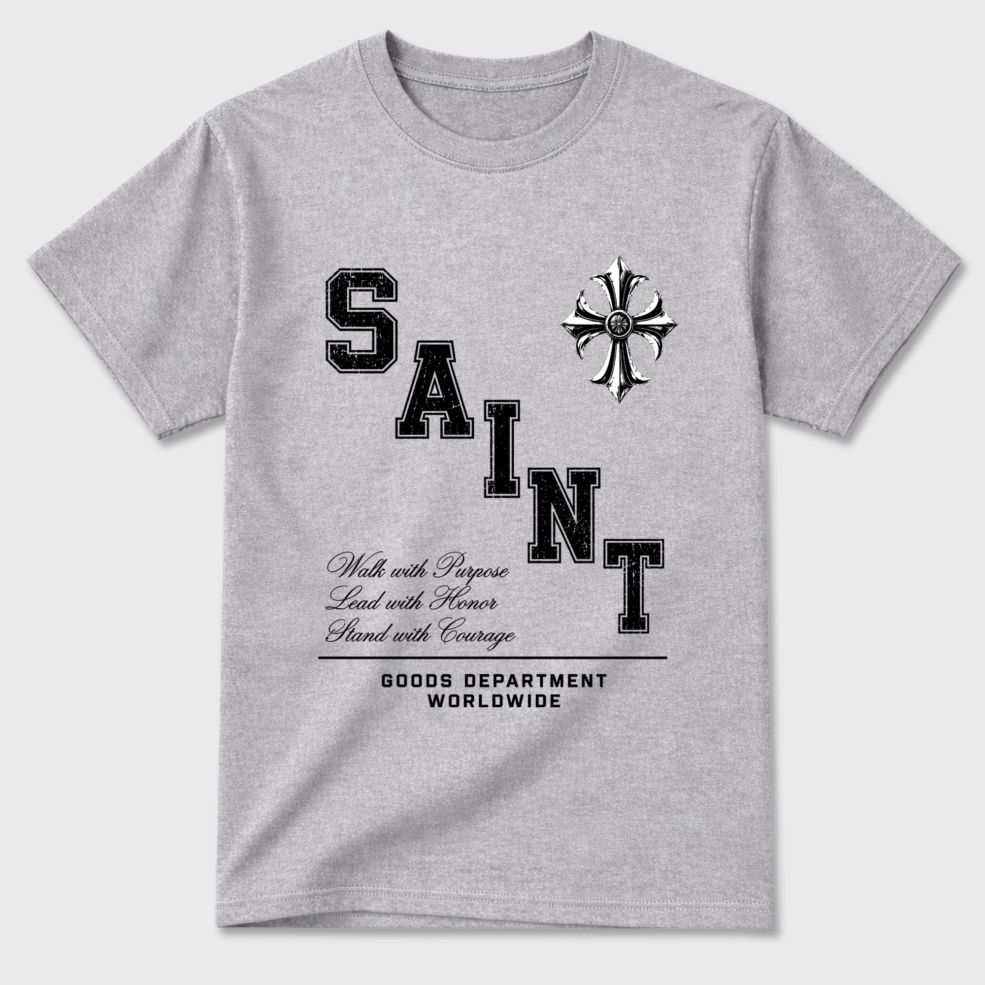 Saint Division Graphic T-Shirt featuring original streetwear artwork designed to match the Air Jordan 8 Chrome. Heather Grey 2 Graphic T-Shirt.