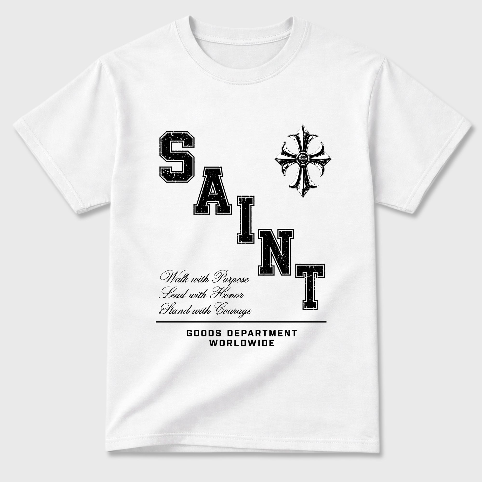 Saint Division Graphic T-Shirt featuring original streetwear artwork designed to match the Air Jordan 8 Chrome. White 2 Graphic T-Shirt.