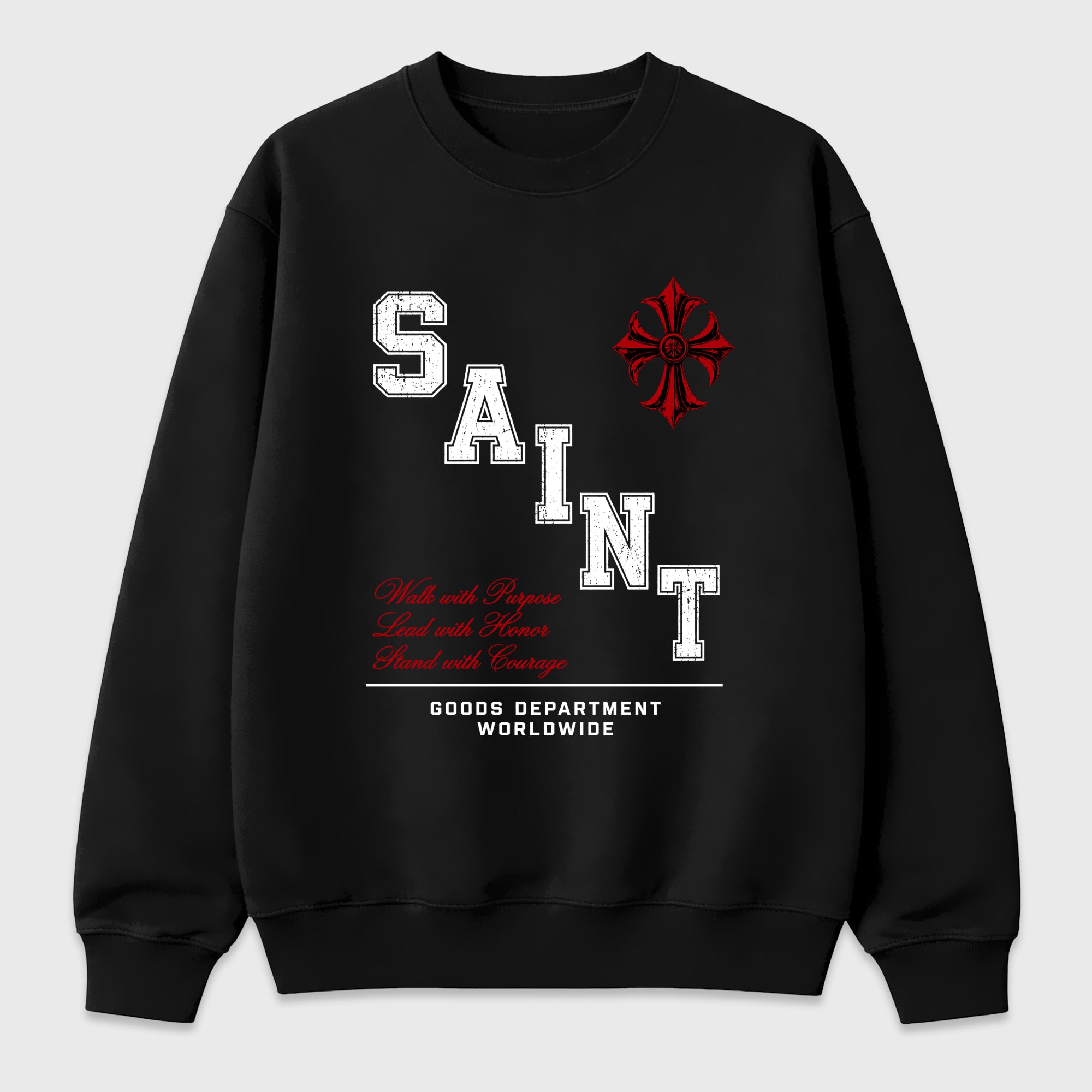 Saint Division Graphic T-Shirt featuring original streetwear artwork designed to match the Air Jordan 9 True Red. Black 2 Graphic Tee.
