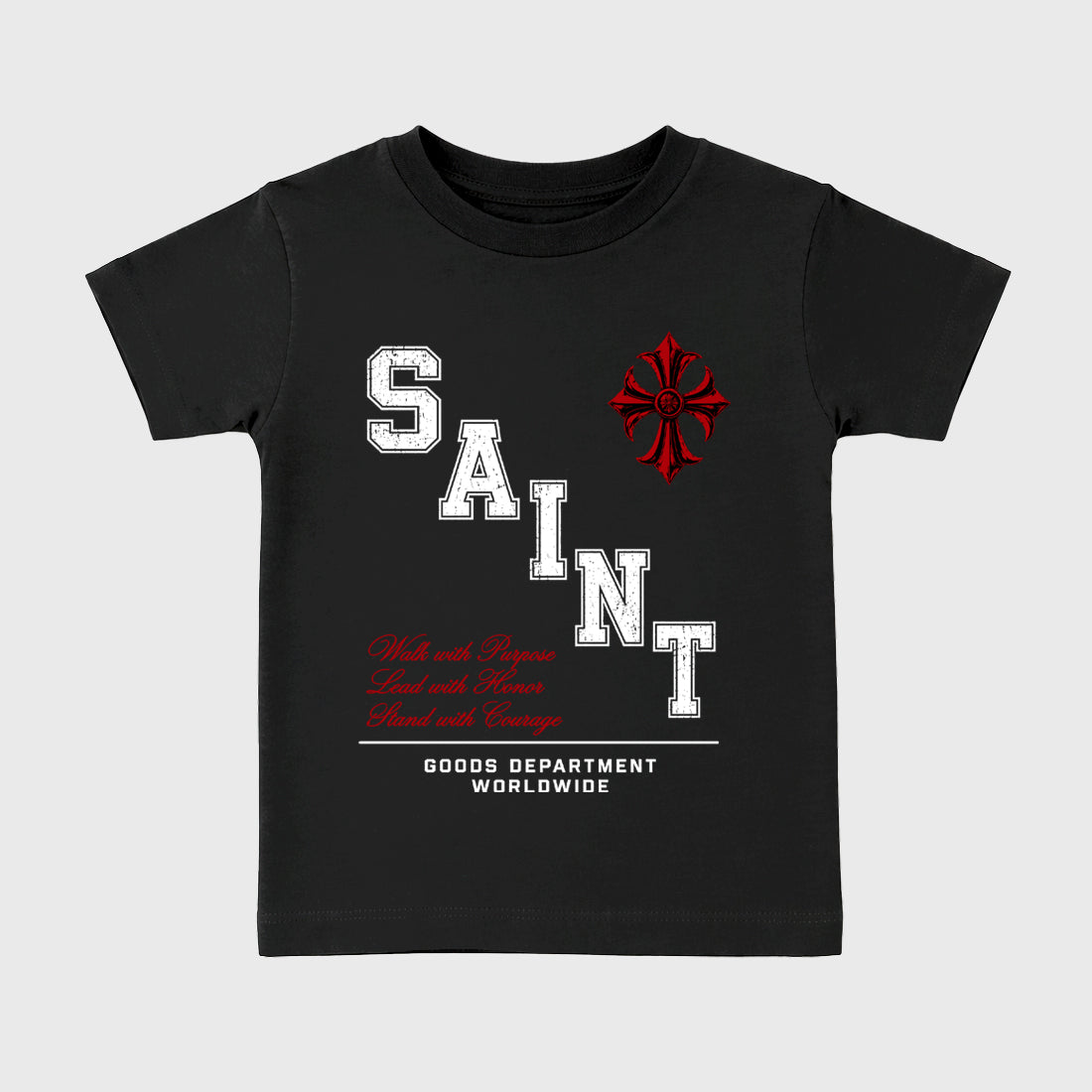 Saint Division Baby & Kids Graphic T-Shirt featuring original artwork designed to match the Air Jordan 9 True Red. Black 2 Kids Graphic Tee.