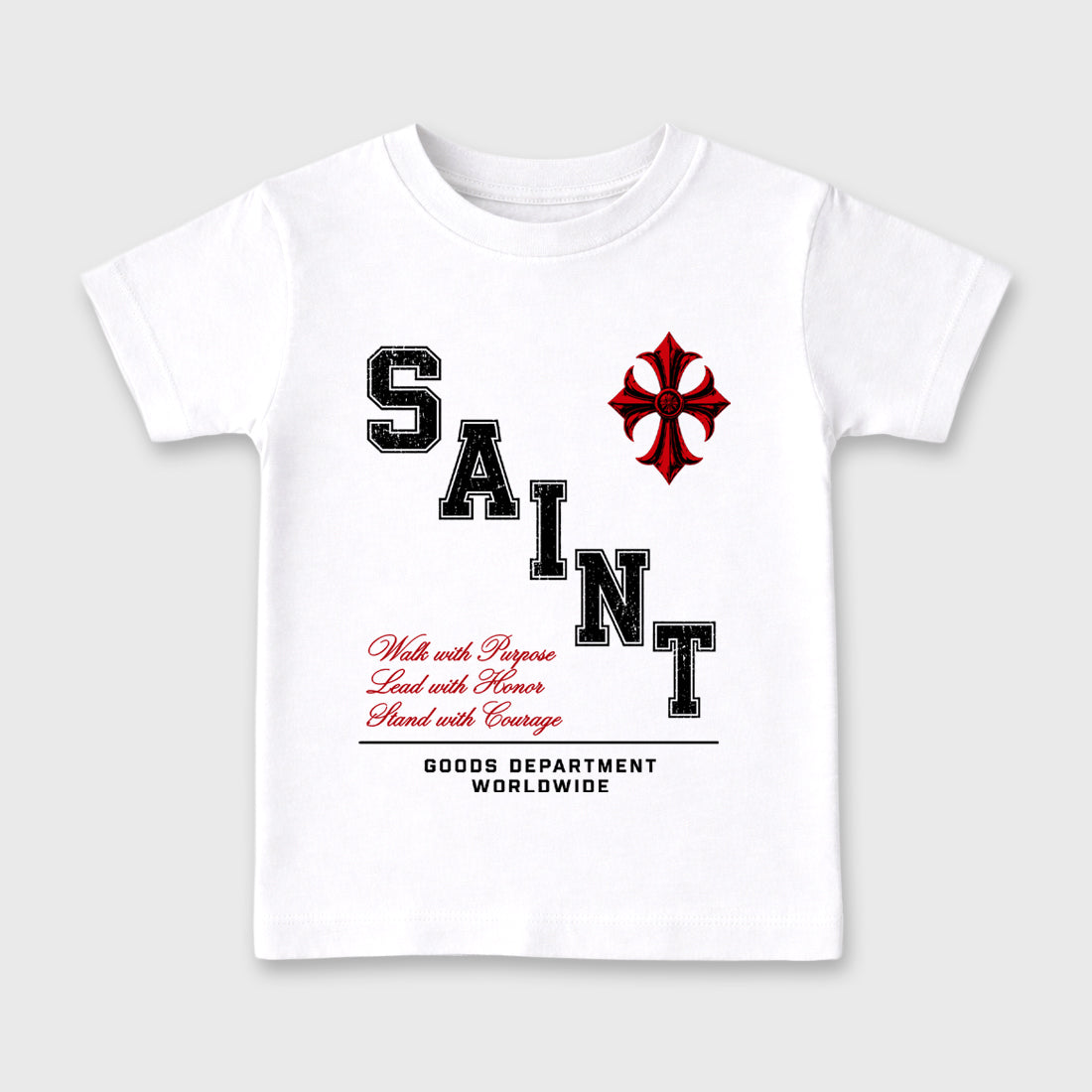 Saint Division Baby & Kids Graphic T-Shirt featuring original artwork designed to match the Air Jordan 9 True Red. White 2 Kids Graphic Tee.