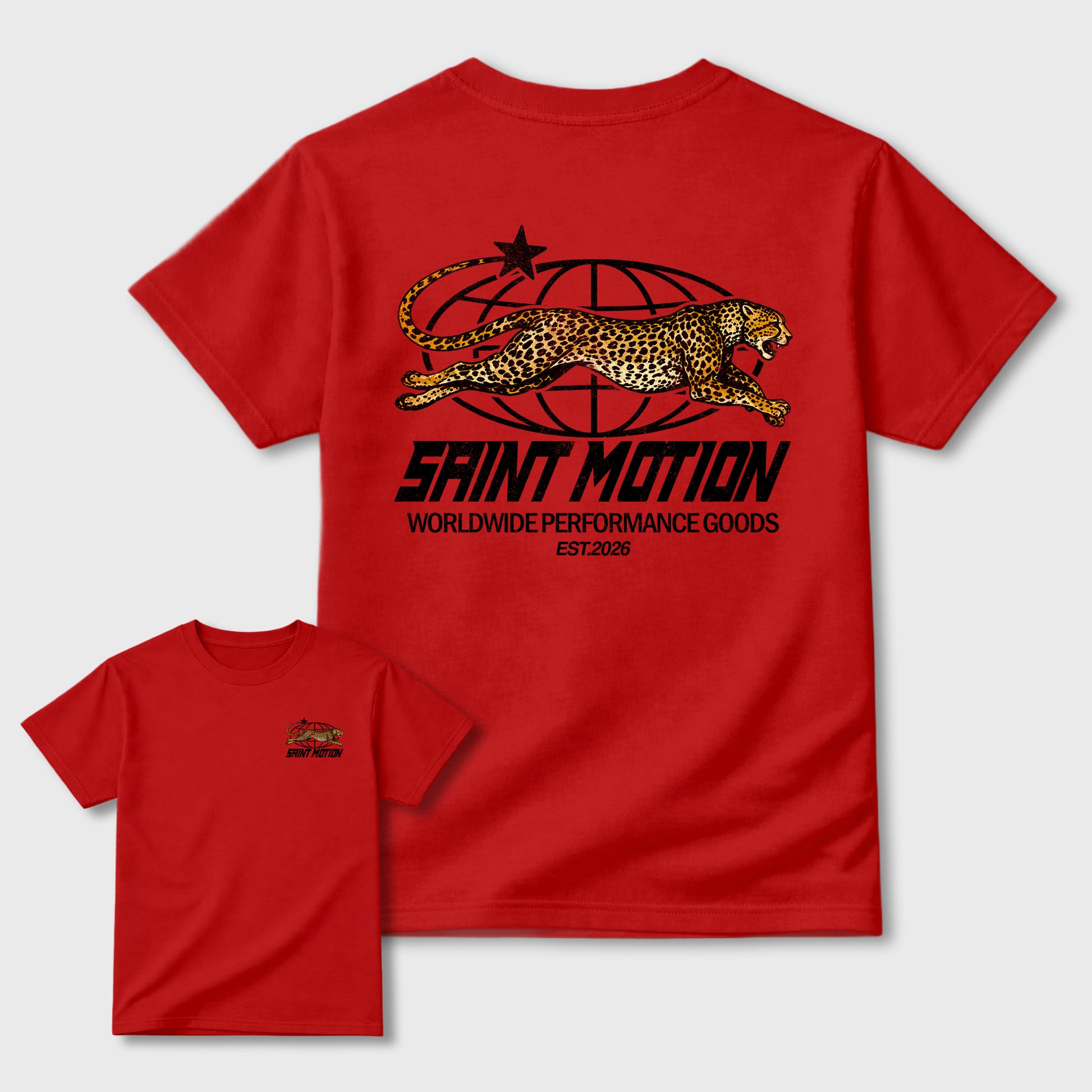 Saint Motion double side graphic tee styled to complete your fit with the AJ12 Bloodline, shown in Red.