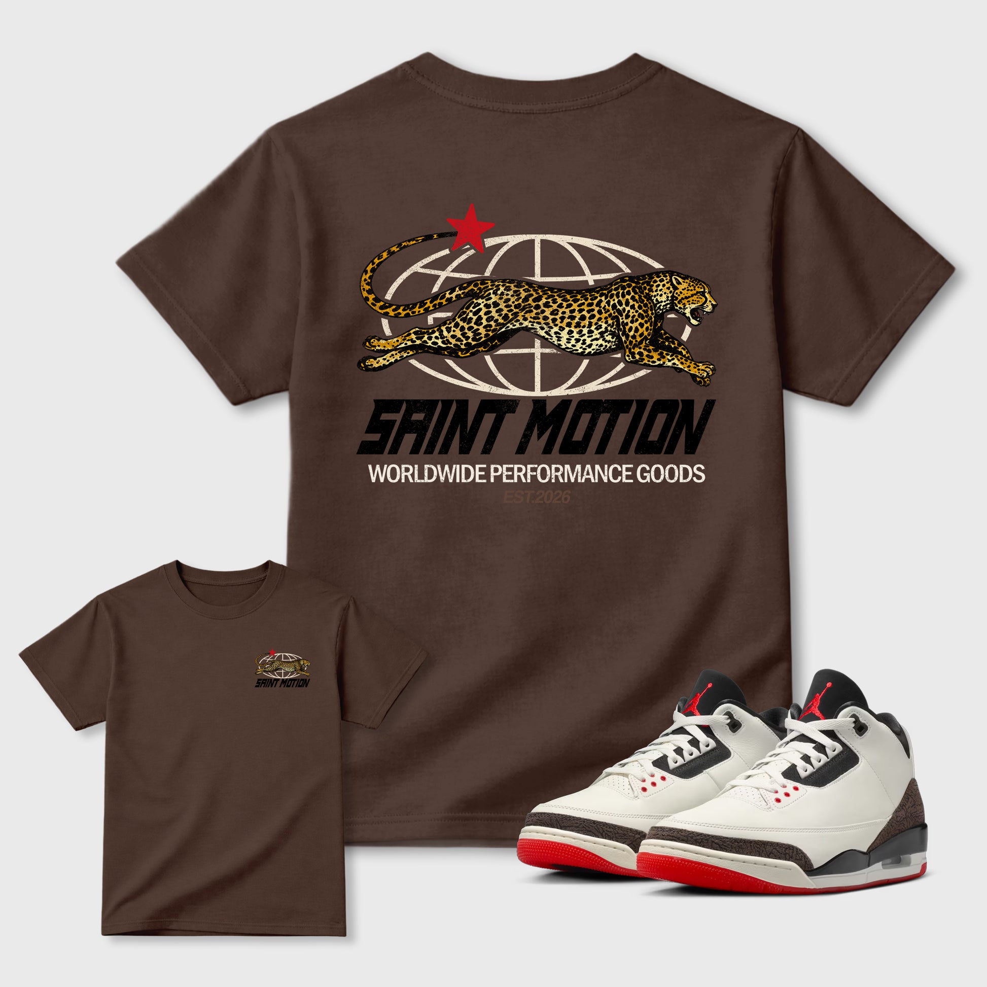 Saint Motion double side graphic tee styled to complete your fit with the AJ3 World's Best Dad, shown in Dark Chocolate.