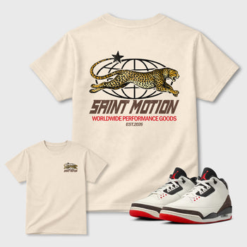 Saint Motion double side graphic tee styled to complete your fit with the Air Jordan 3 World's Best Dad sneakers, shown in Natural.