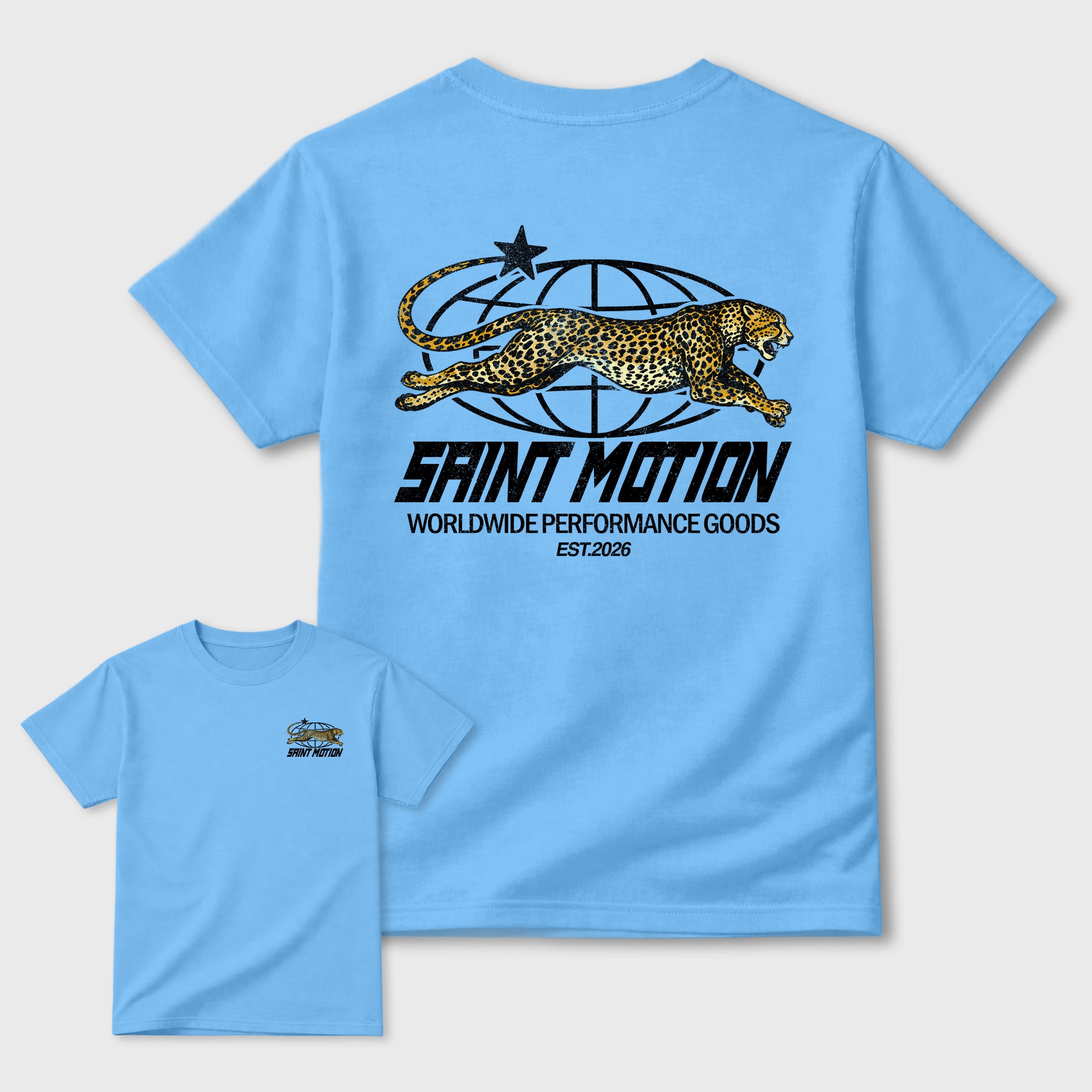 Saint Motion Graphic T-Shirt sneaker match tee designed for the sneakers, featuring coordinated color options for a perfect streetwear match. Carolina Blue shirt.