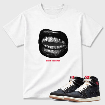 Sneaker match tees – Sneaker Tees To Match Air Jordan 1 Flight Club Shoes – Saint Or Sinner Tee White 1