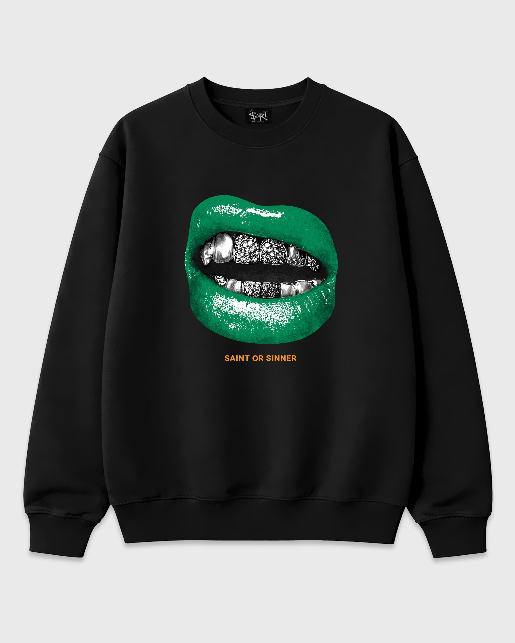Saint or Sinner Graphic T-Shirt featuring original streetwear artwork designed to match the Air Jordan 11 Green Screen. Black 2 Graphic Tee.