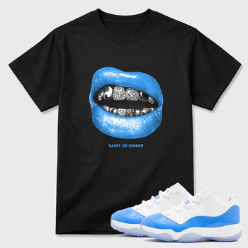 Sneaker match tees – Sneaker Tees To Match Air Jordan 11 University Blue Shoes – Saint Or Sinner Tee Black 1