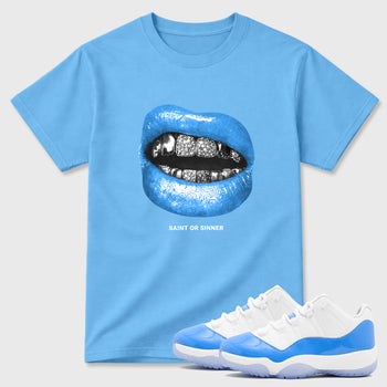Sneaker match tees – Sneaker Tees To Match Air Jordan 11 University Blue Shoes – Saint Or Sinner Tee Carolina Blue 1