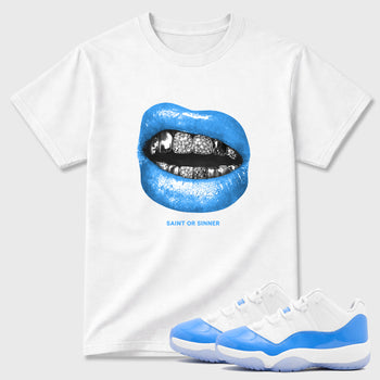 Sneaker match tees – Sneaker Tees To Match Air Jordan 11 University Blue Shoes – Saint Or Sinner Tee White 1