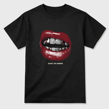 Saint or Sinner Graphic T-Shirt sneaker match tee designed for the Air Jordan 3 Bin 23, featuring coordinated color options for a perfect streetwear match. Black 2 shirt.