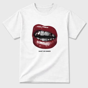 Saint or Sinner Graphic T-Shirt sneaker match tee designed for the Air Jordan 3 Bin 23, featuring coordinated color options for a perfect streetwear match. White 2 shirt.