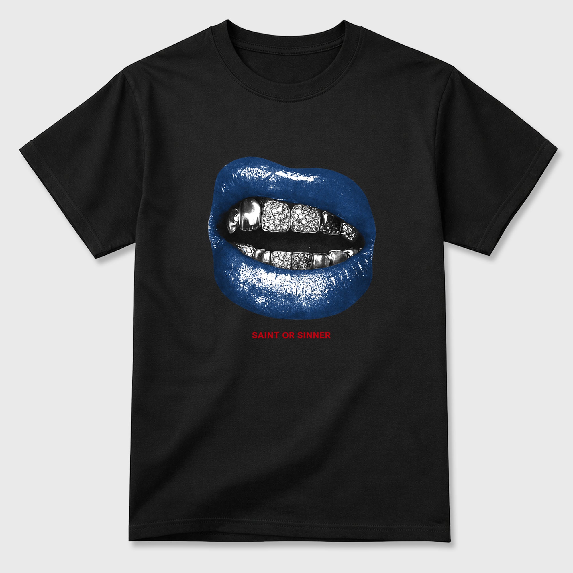 Saint or Sinner Graphic T-Shirt featuring original streetwear artwork designed to match the Air Jordan 3 True Blue. Black 2 Graphic T-Shirt.
