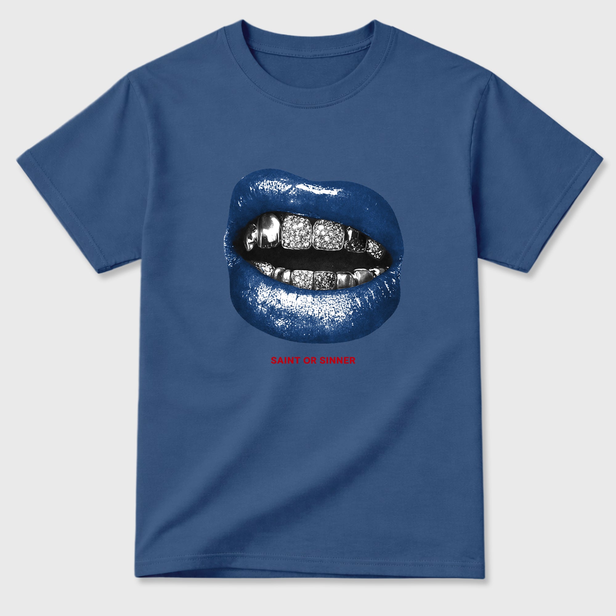 Saint or Sinner Graphic T-Shirt featuring original streetwear artwork designed to match the Air Jordan 3 True Blue. Denim Blue 2 Graphic T-Shirt.