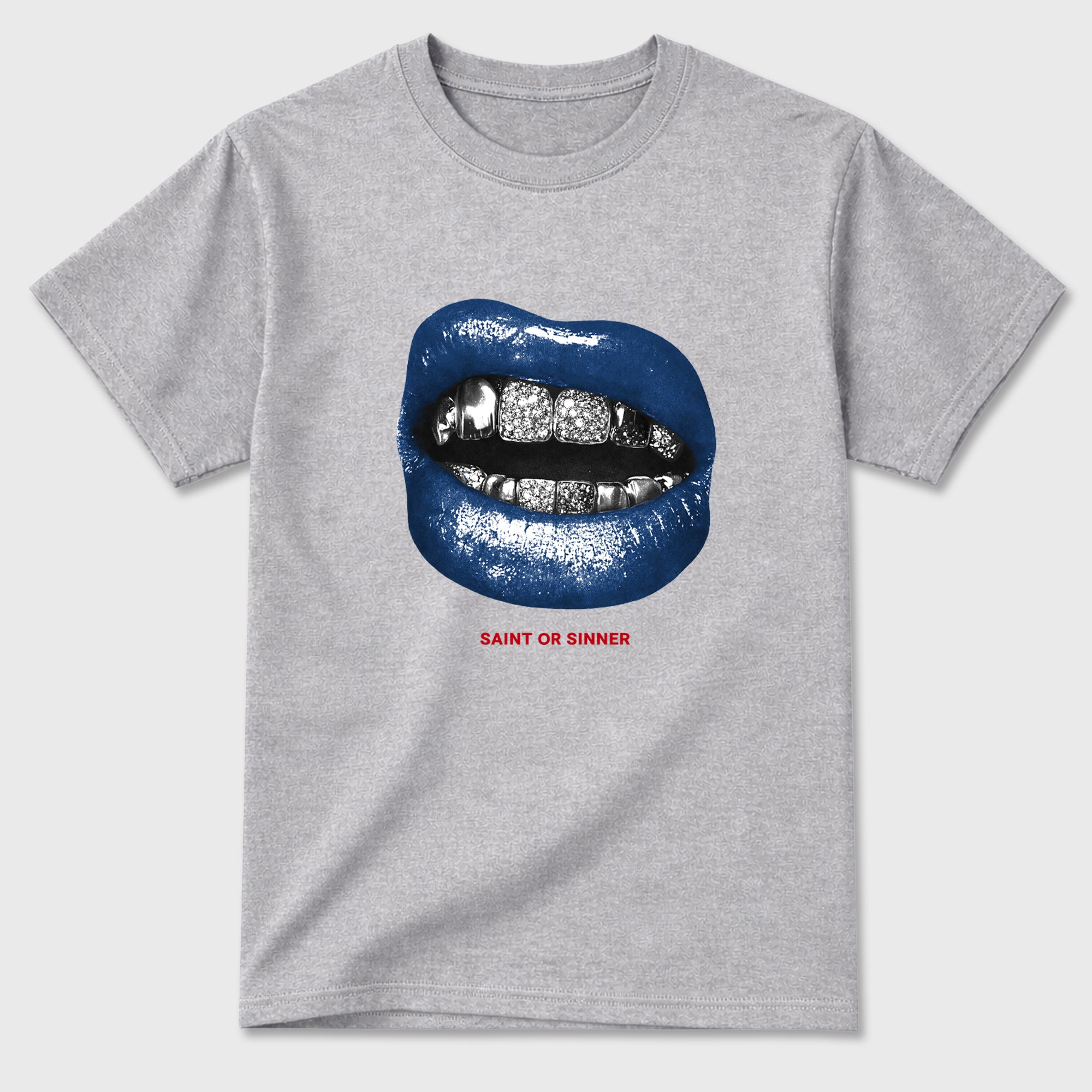 Saint or Sinner Graphic T-Shirt featuring original streetwear artwork designed to match the Air Jordan 3 True Blue. Heather Grey 2 Graphic T-Shirt.