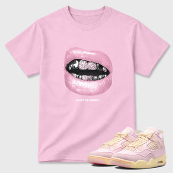 Sneaker match tees – Sneaker Tees To Match Air Jordan 4 Iced Carmine Shoes – Saint or Sinner Tee Pink 1