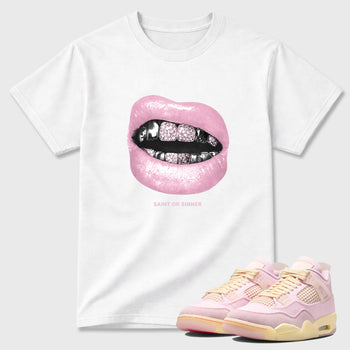 Sneaker match tees – Sneaker Tees To Match Air Jordan 4 Iced Carmine Shoes – Saint or Sinner Tee White 1